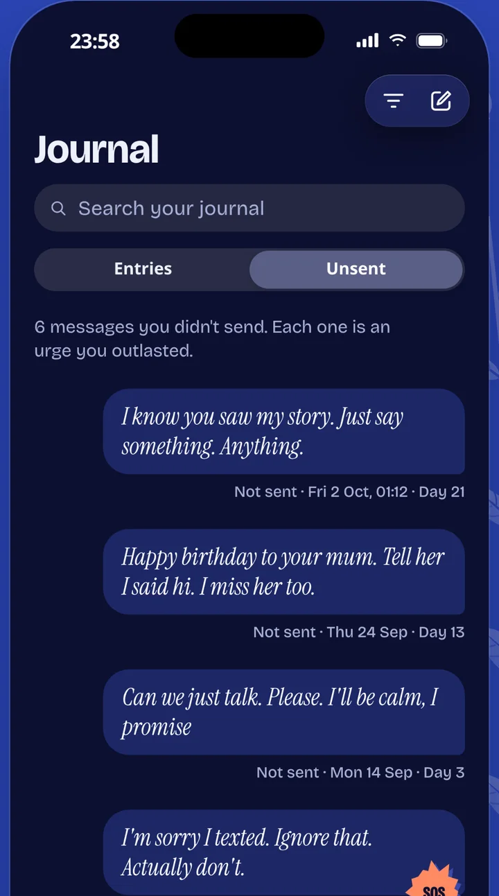 The Lumi vault of unsent messages, each one an urge you outlasted