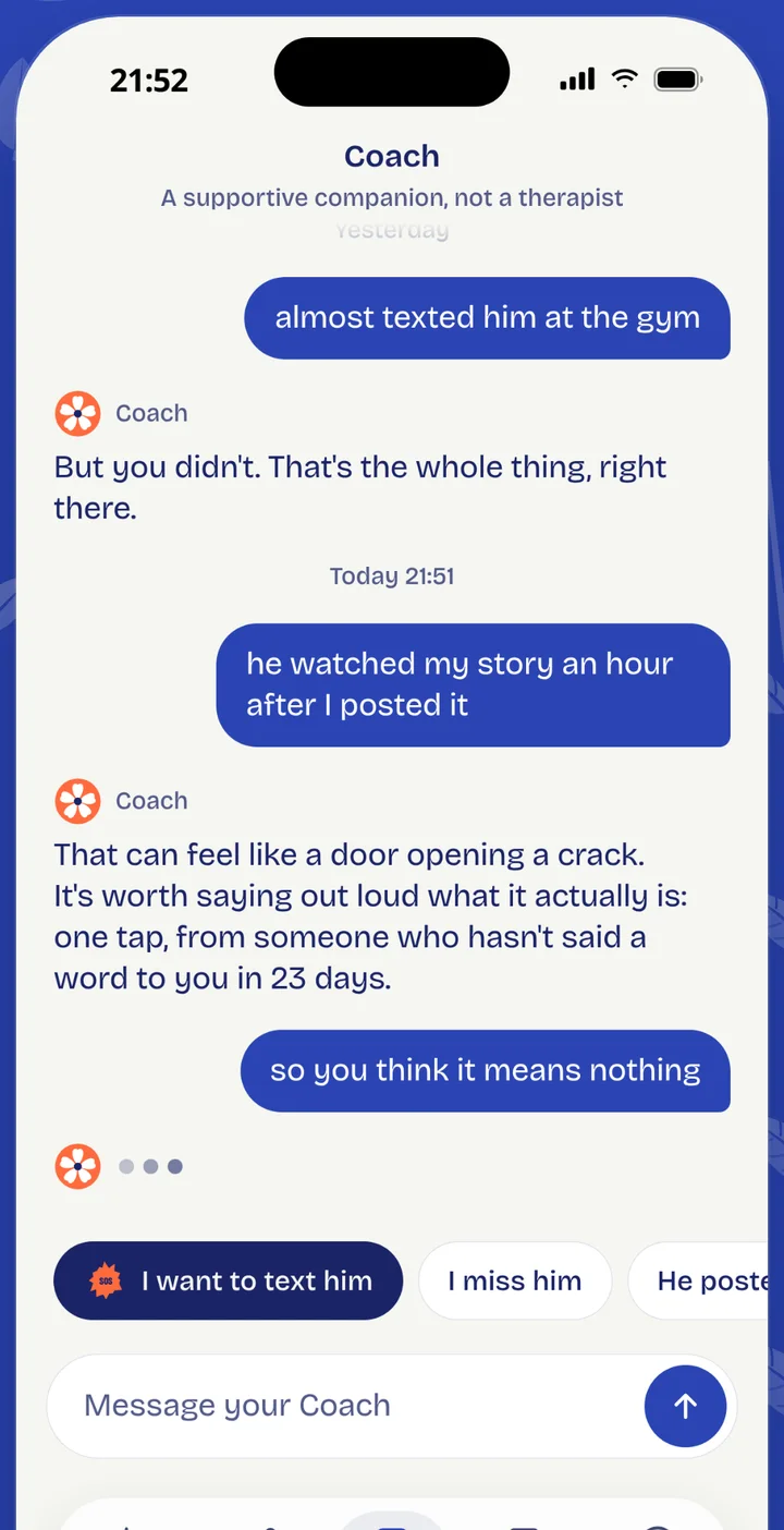 A conversation with the Lumi Coach about almost texting an ex